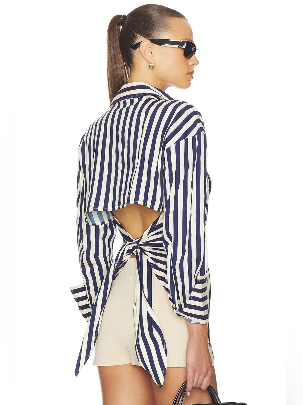 NWT Simon Miller L Navy and White Striped Tie-Back Button Down